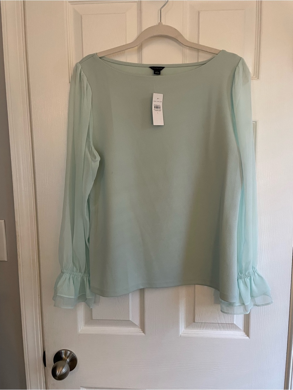 NWT Ann Taylor Sheer Sleeve Blouse in Light Aqua